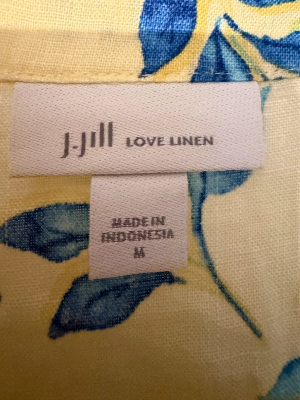 J. Jill Love Linen Floral Pintuck Top Women’s sz M Yellow Blue Coastal Boho - Picture 8 of 8